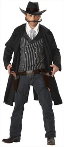 Cowboy Gunfighter 5 Pc Blk Western Frock Coat Vest Shirt Front Hat & Holsters - Picture 1 of 1
