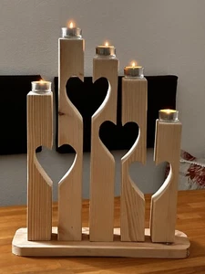 Teelichthalter  Teelicht Holzdeko Holzherz Ich Liebe Dich NEU Handarbeit - Bild 1 von 4