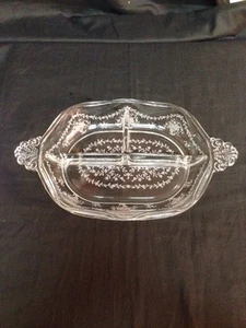 Vintage Clear Depression Glass Etched Divider Serving Tray Ornate Side Handles - Picture 1 of 6