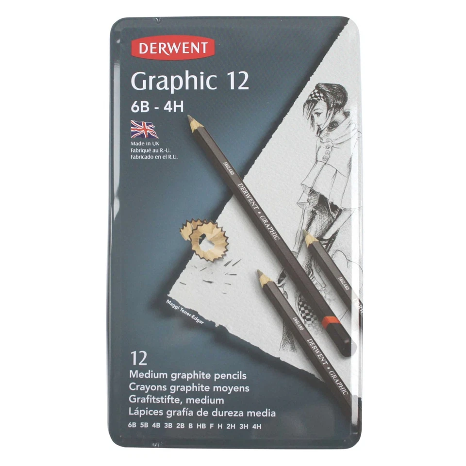 Derwent Graphic Pencils Medium Metal Tin 12 Count 34214