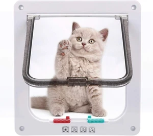 Cat Door Flap, 4-Way Locking, Weatherproof, Large 9.9"x9.2" Pet Door, White - Picture 1 of 12
