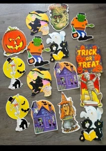 Vintage Die Cut Halloween Wall Decorations Witch Skeleton Cat Trick Or Treat Lot - Picture 1 of 12