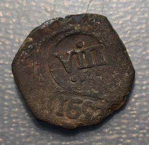 ESPAÑA SPAIN FELIPE IV RESELLADA VIII MARAVEDIS 1641 TOLEDO 8 MARAVEDIS 1652 - Imagen 1 de 2