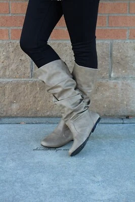 Qupid | Neo Mid-Calf Slouchy Boot Taupe - Image 1 of 4