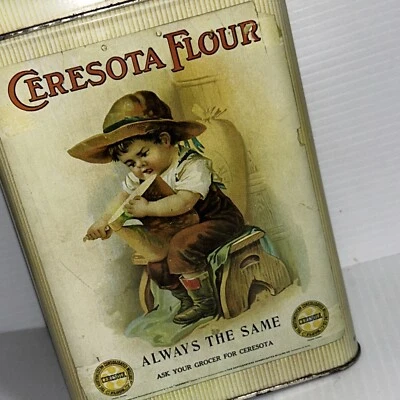 Vintage CERESOTA FLOUR Tin Storage Box Advertising Canister-Farmhouse Decor/139 - Image 1 of 4