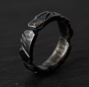 Men's Retro Ring Handmade Simple Gift Black - Picture 1 of 3