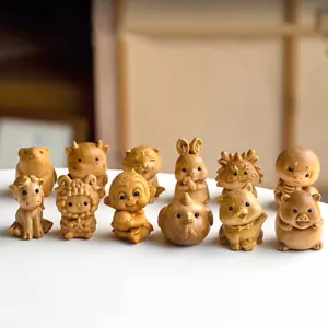 Wood Carving Chinese 12 Zodiac Animal Statue Ornaments Crafts Home Office Decor - Picture 1 of 26