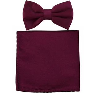 New formal Men's polyester pre-tied bow tie_hankie solid dark purple wedding  - Picture 1 of 3