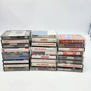 Vintage 80-90s Rock 26 Cassette Tape Lot Aerosmith Led Zeppelin Rush Woodstck - Picture 1 of 7