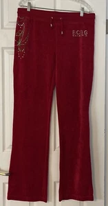 BCBGMaxazria Women's Size XL Velour Pants Red Vintage 80's Bling - Picture 1 of 8