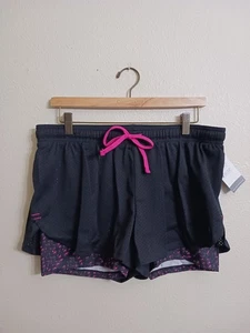 Champion Damen Large schwarz pink Netz Shorts Kompression Duo trocken innen neu mit Etikett - Bild 1 von 3