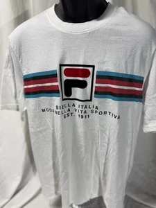 FILA Shirt Adult XXLarge White Short Sleeve Crew Neck T Shirt Logo Biella Italia - Picture 1 of 6