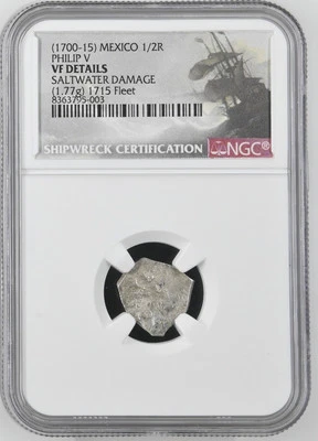 1700-1715 Mexico Cob 1/2 Real NGC VF Saltwater DMG 1715 Fleet Shipwreck - Image 1 of 2