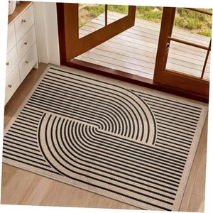 Rainbow Easy Jute Teppich 2x3 Waschbar Kleinflächenteppich für Eingang, Nicht 2x3ft Schwarz - Bild 1 von 8