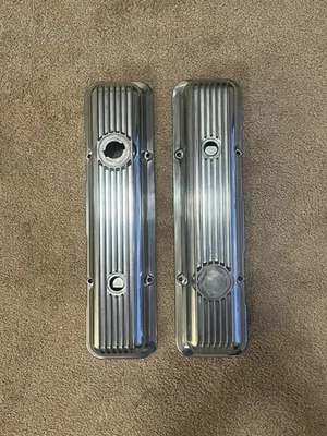 Corvette Or Camaro LT1 Z28 Small Block Chevy Polish Finned Aluminum Valve Covers - Image 1 of 4