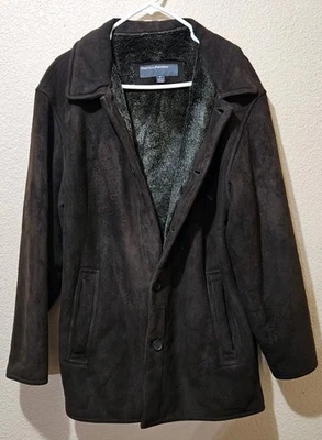 Abrigo Chaqueta Perry Ellis Portfolio Súper Suave Marrón Imitación Gamuza Piel Forrada Med Foto 1 de 4