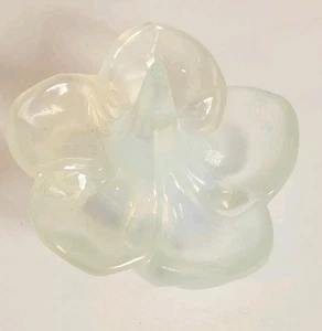 Vtg Lalique Crystal Frangipani Flower Head Opalescent Blue Paperweight Ring Tray - Picture 1 of 10