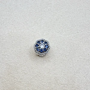 Pandora Retired Style Blue Pave Sparkle Flower Charm Clear CZ Bead Jewelry - Picture 1 of 6