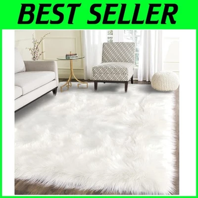 Soft White Faux Fur Sheepskin Rug 4x6 - Fluffy Bedroom Decor - Image 1 of 4