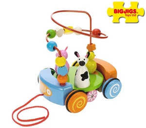 BIGJIGS BABY NACHZIEHWAHEN MIT TIERE NAUS HOLZ, NEU & OVP, BB020 - Picture 1 of 1