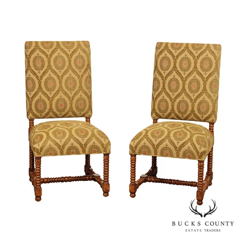 Jacobean Revival Style Pair of Side Chairs Cover