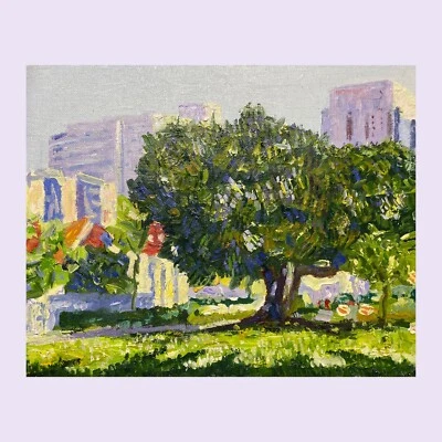 Auffälliges Ölgemälde. ORIGINAL. Baum im Park. Impressionistische Kunst. Signiert. - Bild 1 von 4