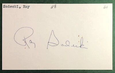 RAY SADECKI BASEBALL AUTOGRAPH INDEX CARD 3X5  NEW YORK MET  DIED 2014 - Image 1 of 2
