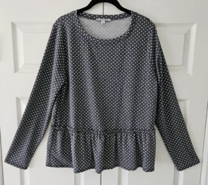 Green Envelope LA Size XL Gray White Polka Dot Top Peplum Hem Long Sleeves - Picture 1 of 8