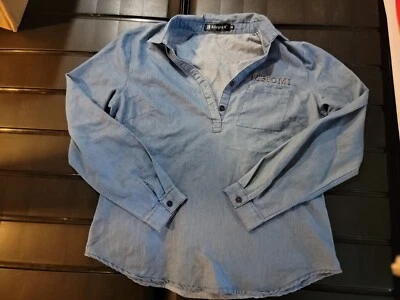 NUEVA Camisa Denim Abotonada Mujer Pequeña Manga Larga Ligera Algodón Hipster  Foto 1 de 2