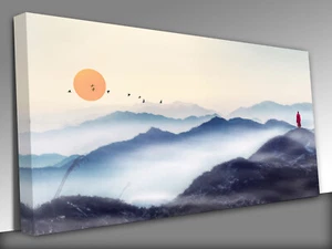 Chinese Painting style of Zen Landscape At sunrise Canvas Wall Art Ready To Hang - Picture 1 of 4