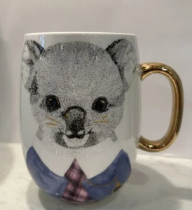 Pier 1 Imports Coffee Mug Book Club Koala Bear Cup Gold Handle - Picture 1 of 9
