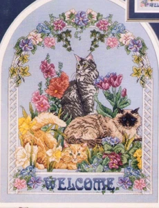 Cross Stitch 3 Cats Siamese Orange Tabby Maine Coon Garden D. Vermillion - Picture 1 of 3
