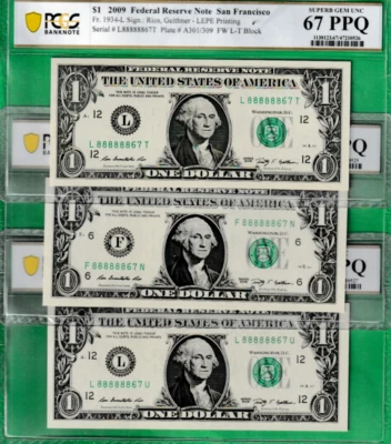 $1  MATCHING NEAR SOLID Serial  88888867  Federal Reserve THREE NOTES PCGS - Image 1 of 2