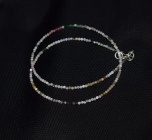 Natural Gemstone Necklace 925 Sterling Silver Tourmaline 2 mm Beads 20" String - Picture 1 of 12
