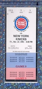 Dennis Rodman 15reb 11-22-1991 Ticket Stub Knicks Pistons Patrick Ewing 20pt9reb - Picture 1 of 5