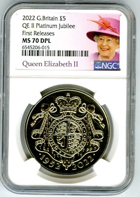 2022 5PND GREAT BRITAIN QEII PLATINUM JUBILEE NGC MS70 DPL QUEEN ELIZABETH  FR  - Image 1 of 2