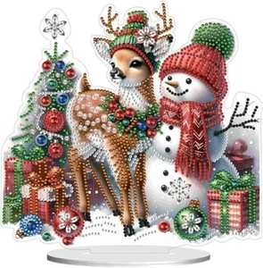 DIY Snowman and Reindeer Diamond Painting Art Kit Acrylic Table top Decoration - Picture 1 of 7