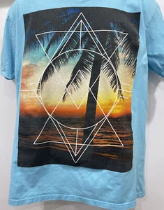 Hawk Tropical T-Shirt-Size Large Blue Graphic Tee 100 % Cotton - Picture 1 of 10