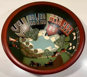 VTG 1994 Hand Painted Wooden Bowl signed by Kay Belter Amish Folk Art Primitive - Picture 1 of 3