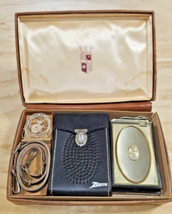 Vintage Zenith Deluxe Royal 500H radio 8 transistor supporto barra custodia auricolare cinghia - Foto 1 di 17