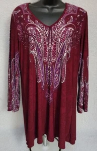 Effortless Style by Citiknits Womens Shirt Top Size M Medium Green White Paisley - Picture 1 of 12
