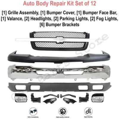 Kit de montaje de rejilla cromada para parachoques delantero para Chevrolet Silverado 1500 2003-2006 Foto 1 de 4