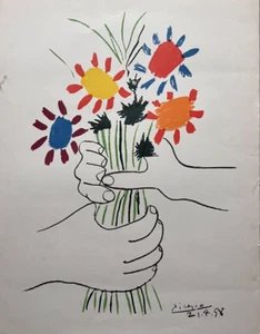 Poster vintage Pablo Picasso fiori e mani - Foto 1 di 9