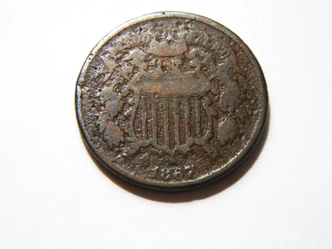 1867 G-/AG 2 Cent Piece,  Nice *Low Priced* Vintage Coin can use as a filler Cover