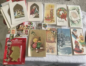 Vintage Christmas HolidayGreeting Card Lot Unused Plus Christmas Stickers Seals - Picture 1 of 8