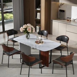 Extra Large Dining Table Marble Effect Rectangular Kitchen Table with Metal Legs - Picture 1 of 16