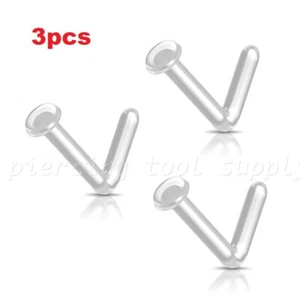 3pcs. Flexible Clear L-Bend Nose Ring with 2mm Flat Round Top Retainer 20G 18G - Picture 1 of 2