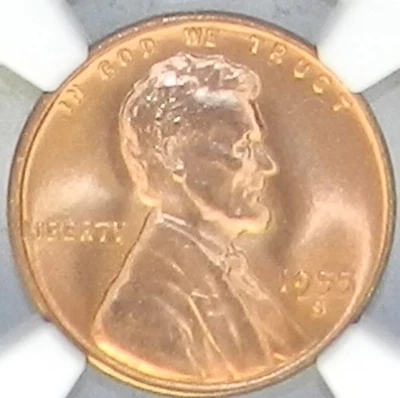 1955 S Lincoln Cent MS 67+ PLUS RD NGC/CAC BU Unc Red NGC Registry [832] - Image 1 of 4