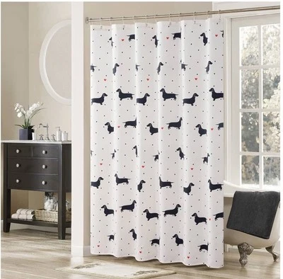 New Dachshunds Print Ivory Black Shower Curtain 72" Wiener Dog Lover  Novelty - Image 1 of 3