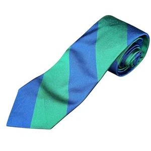 J Crew English Silk Necktie Green/Blue Stripe Handmade In The USA - Picture 1 of 4